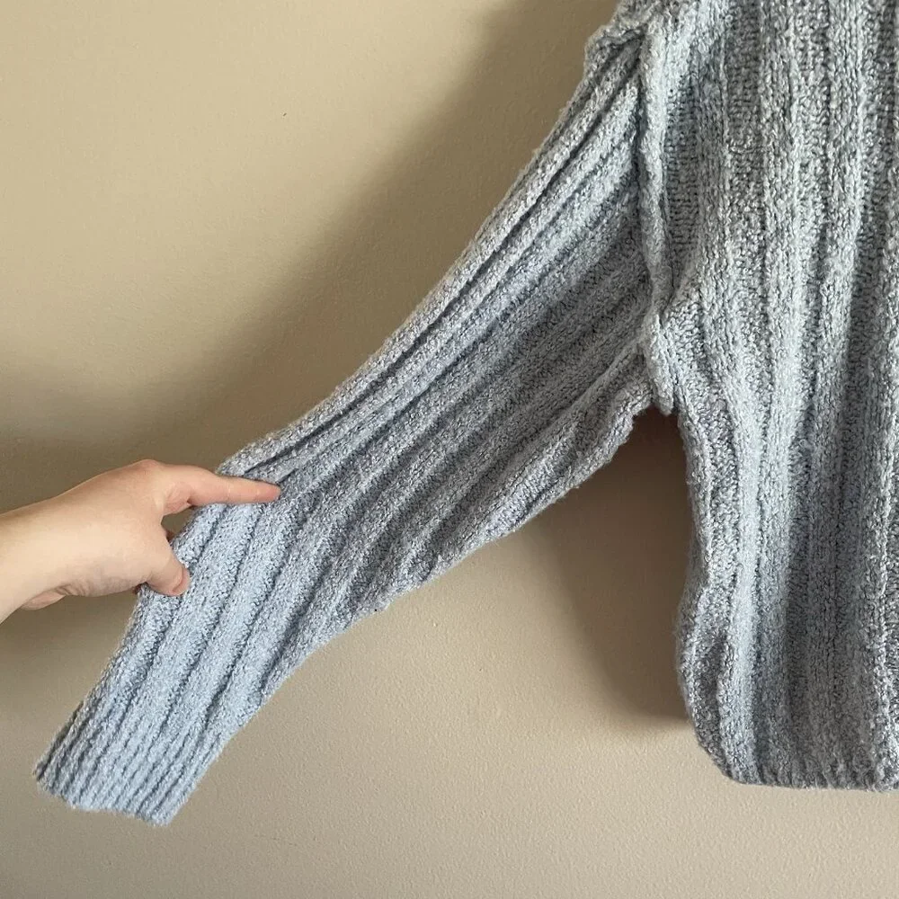 American Eagle Women Sz L Blue Turtleneck Long Sleeve Oversized Cropped Sweater